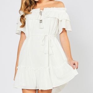 White Sandy Beaches Tassel Tie Dress